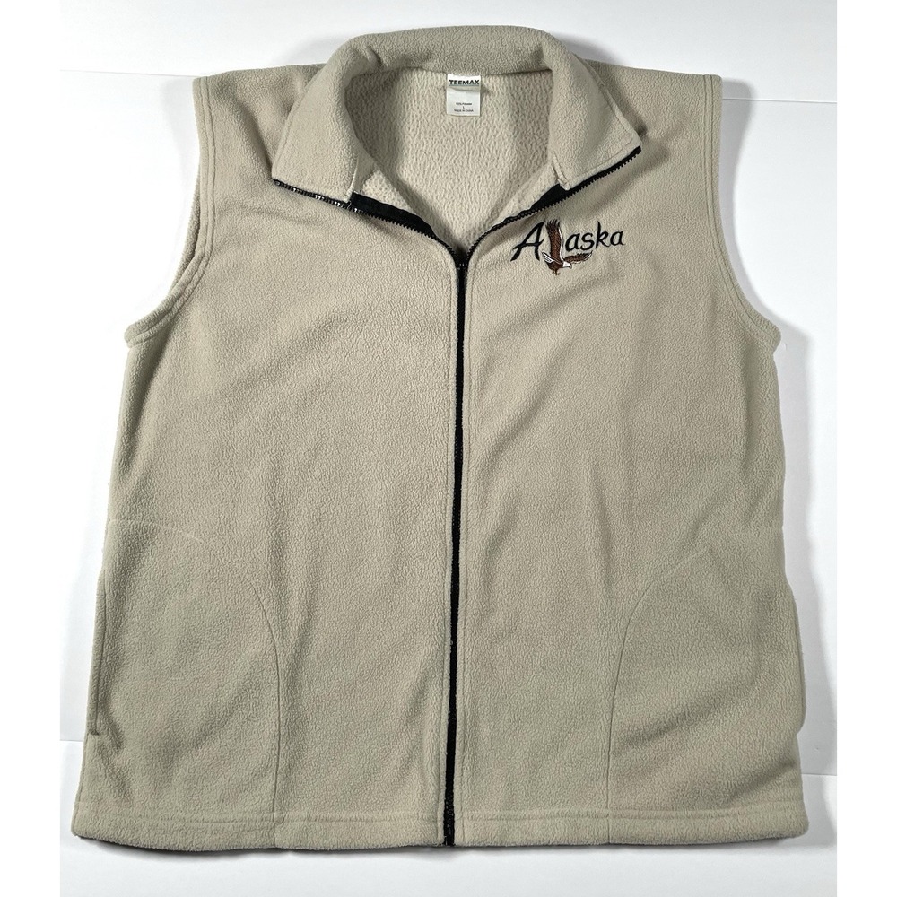 Men's Fleece Sleeveless Vest Jacket Souvenir Alaska Eagle Outdoor Size Large
